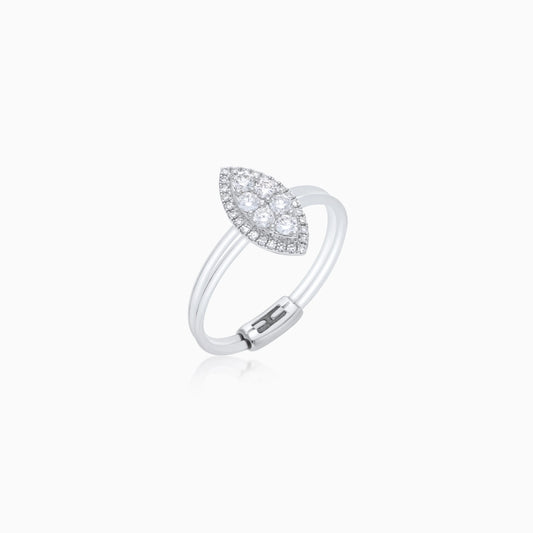 18K White Gold ring in marquise shape decorated with natural diamond stones  – Float Collection