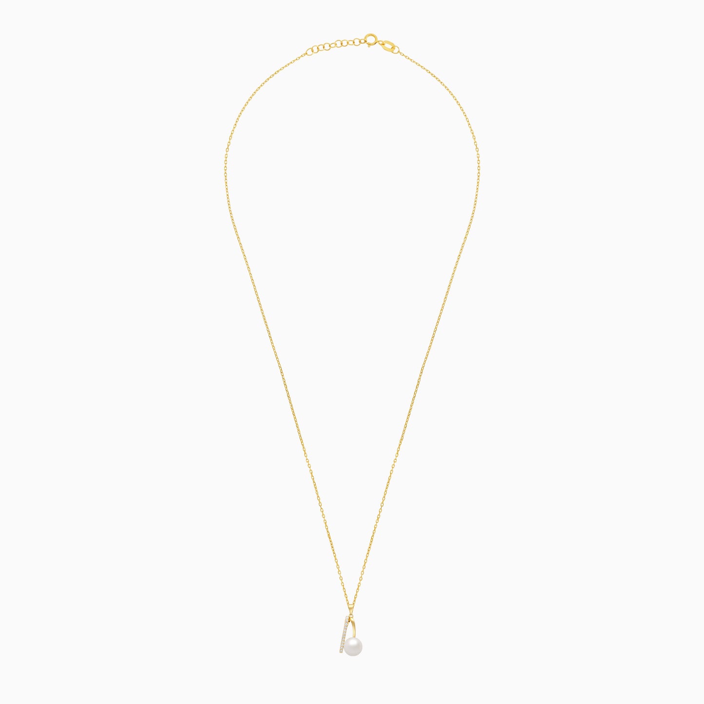 18K yellow gold necklace with zircon stones and a hanging pearl from Danah