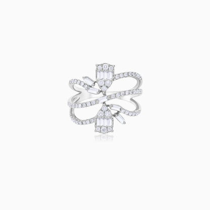 18K White Gold Ring Decorated With Natural Diamond Stones