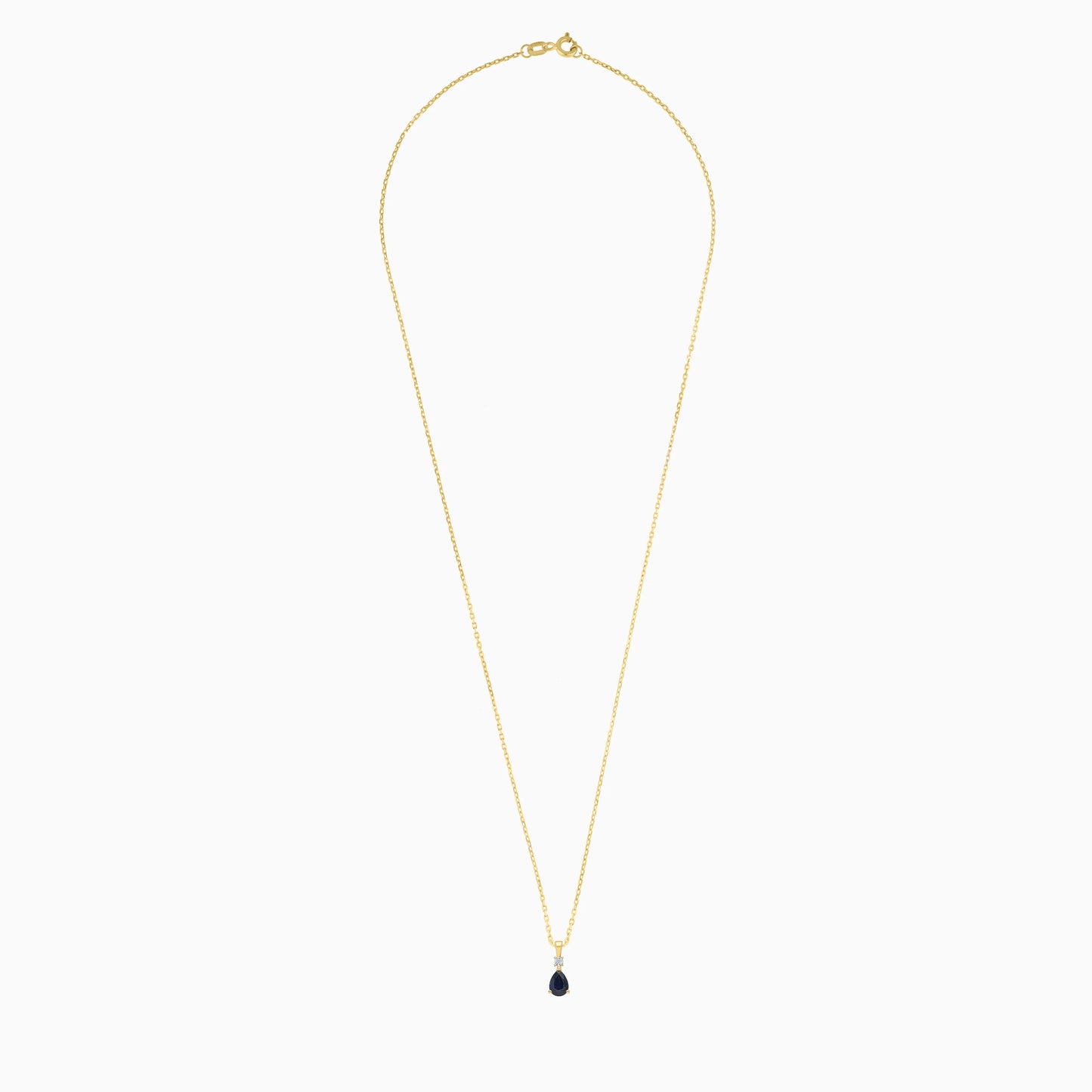 Elegant Drop shape sapphire and natural diamond necklace in 18k Yellow gold | colour classic collection