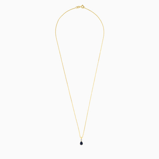 Elegant Drop shape sapphire and natural diamond necklace in 18k Yellow gold | colour classic collection