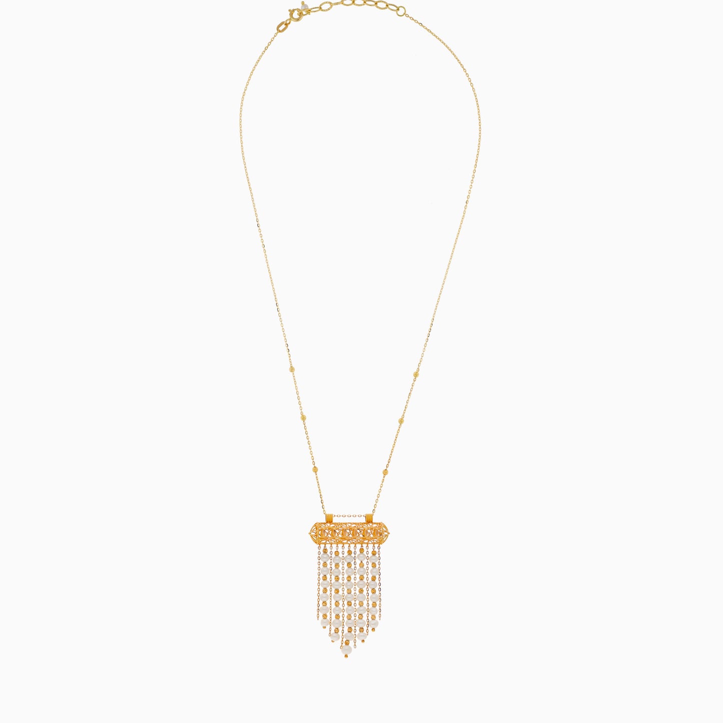 18K YELLOW GOLD NECKLACE WITH DANGLING PEARLS