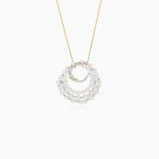 18K yellow gold necklace adorned with lustrous pearls and shimmering zircon stones from the Danah Collection