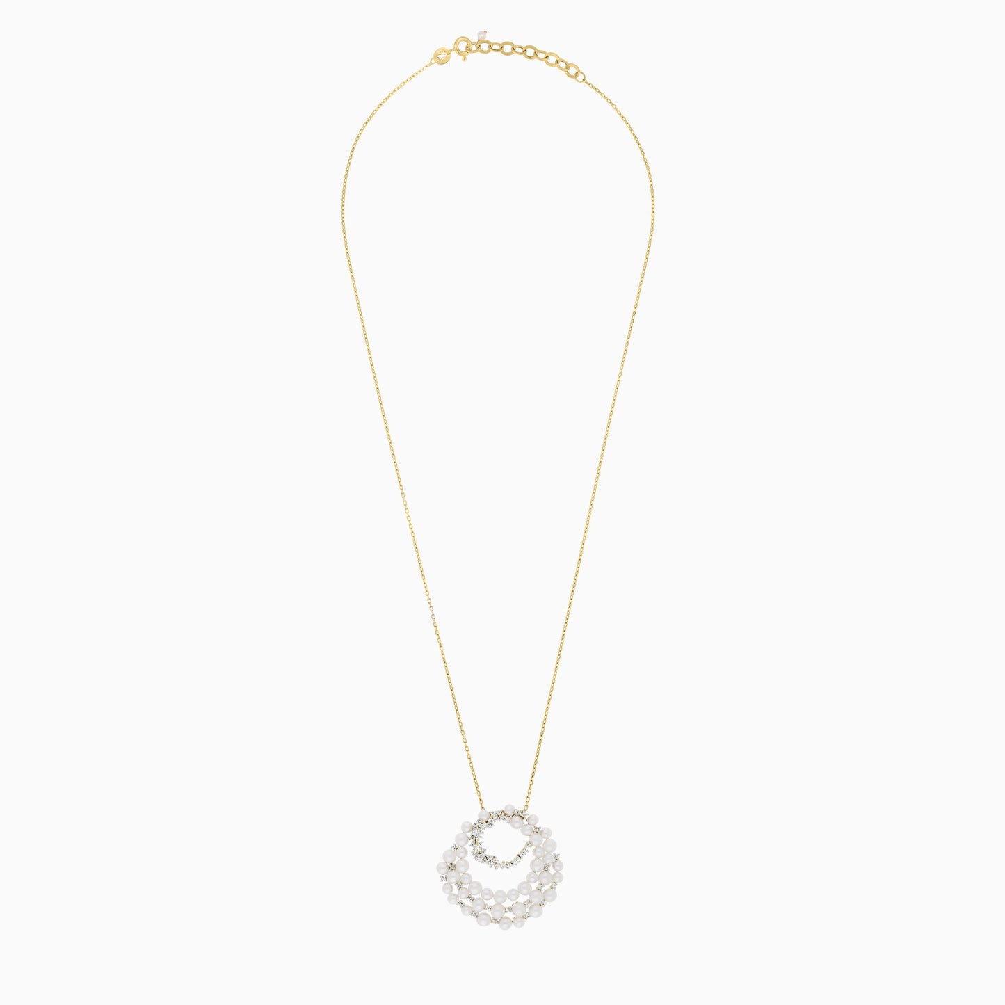 18K yellow gold necklace adorned with lustrous pearls and shimmering zircon stones from the Danah Collection