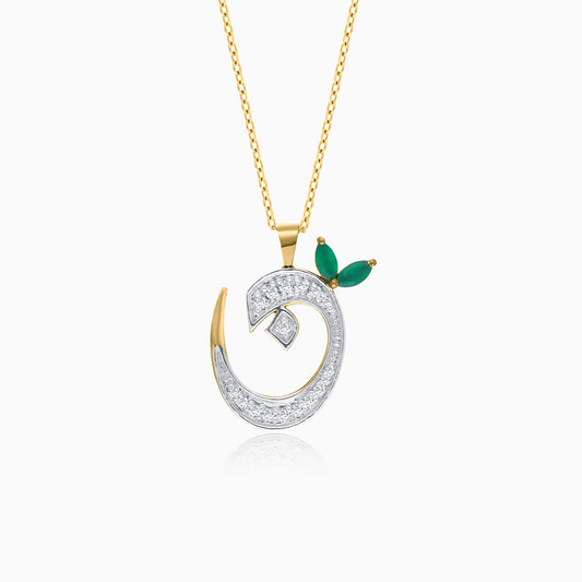 18k Yellow Gold 'Noon' Arabic Letter Necklace With Natural Diamond & agate stone