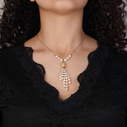 18K YELLOW GOLD NECKLACE DECORTAED BY WHITE PEARLS FROM DANAH COLLECTION