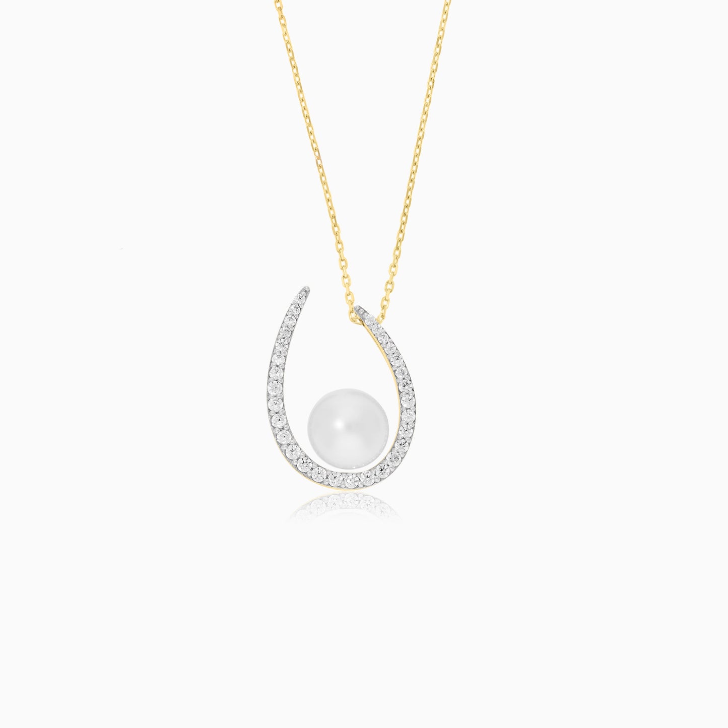 18K Yellow Gold Necklace adorned with Pearls and Sparkling Zircon Stones from the Danah Collection