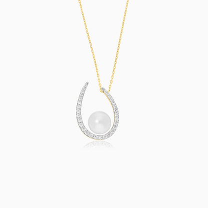 18K Yellow Gold Necklace adorned with Pearls and Sparkling Zircon Stones from the Danah Collection