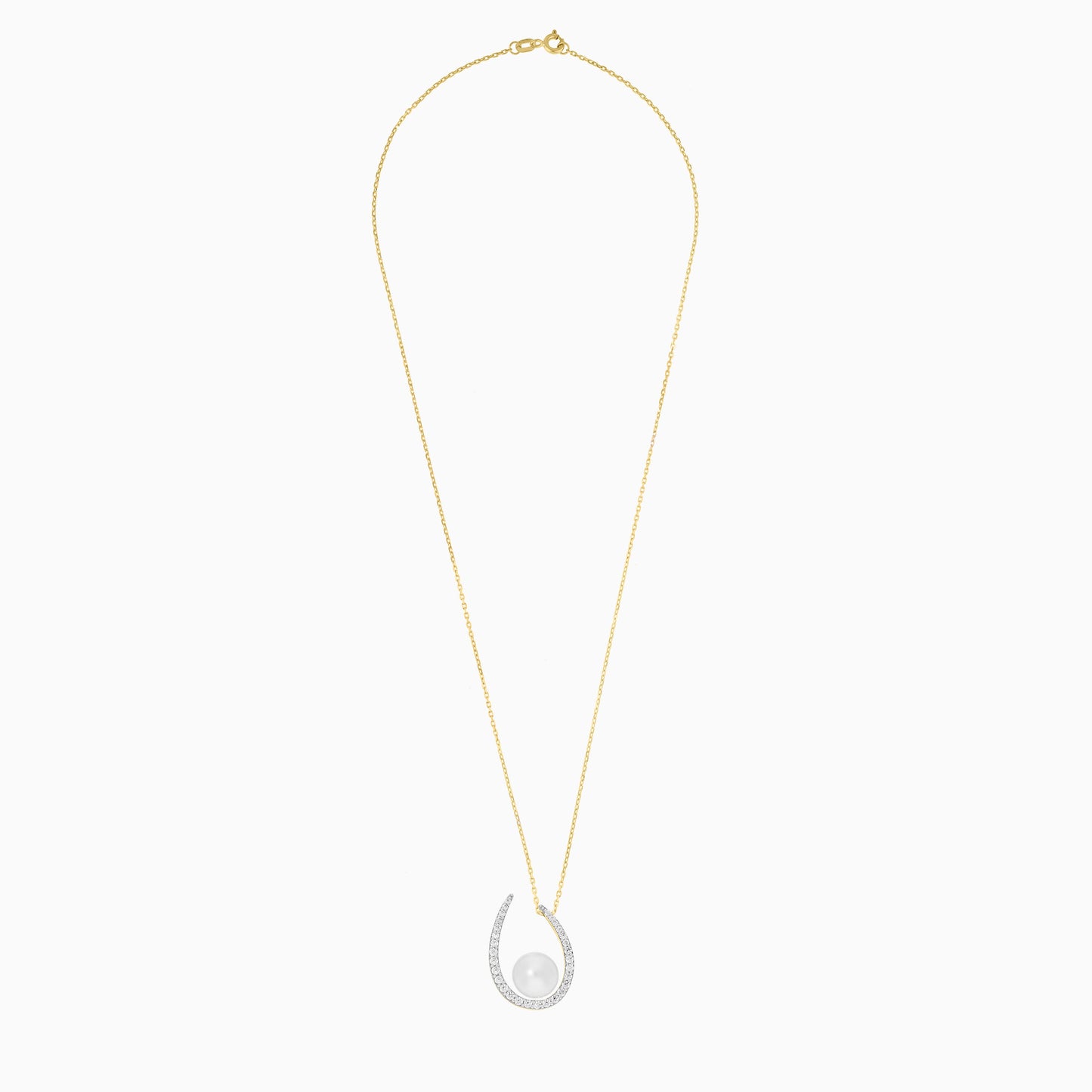 18K Yellow Gold Necklace adorned with Pearls and Sparkling Zircon Stones from the Danah Collection