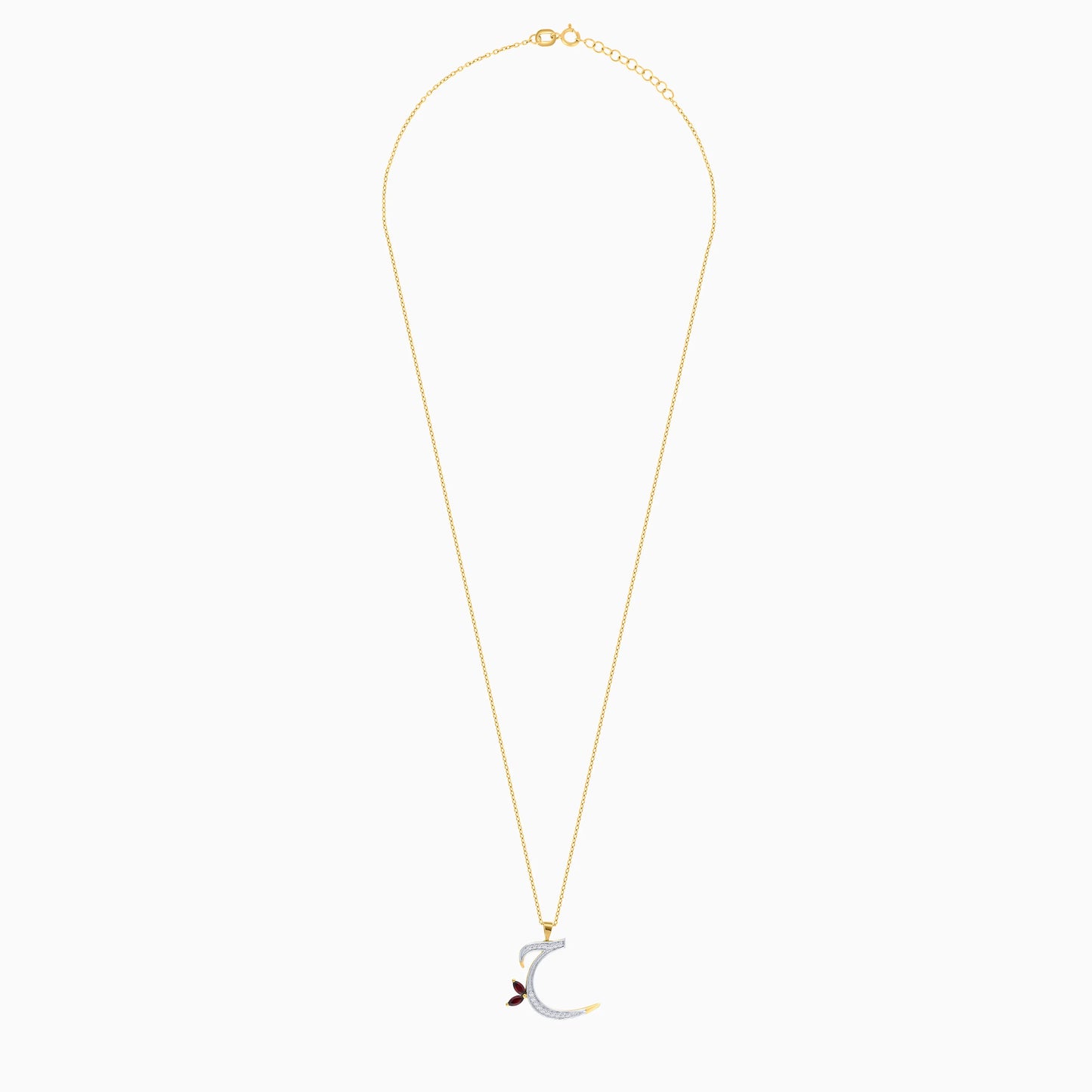 18k Yellow Gold 'Haa' Arabic Letter Necklace with Natural Diamond & Garnet | Horoufi Diamond Collection