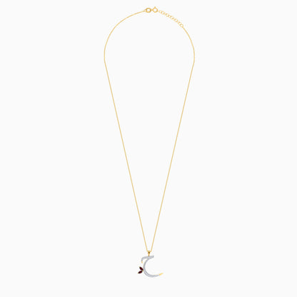 18k Yellow Gold 'Haa' Arabic Letter Necklace with Natural Diamond & Garnet | Horoufi Diamond Collection
