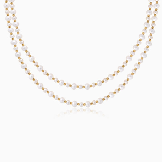 عقد تشوكر من الذهب الأصفر عيار 18 قيراطًا بطبقتين من اللؤلؤ من دانا