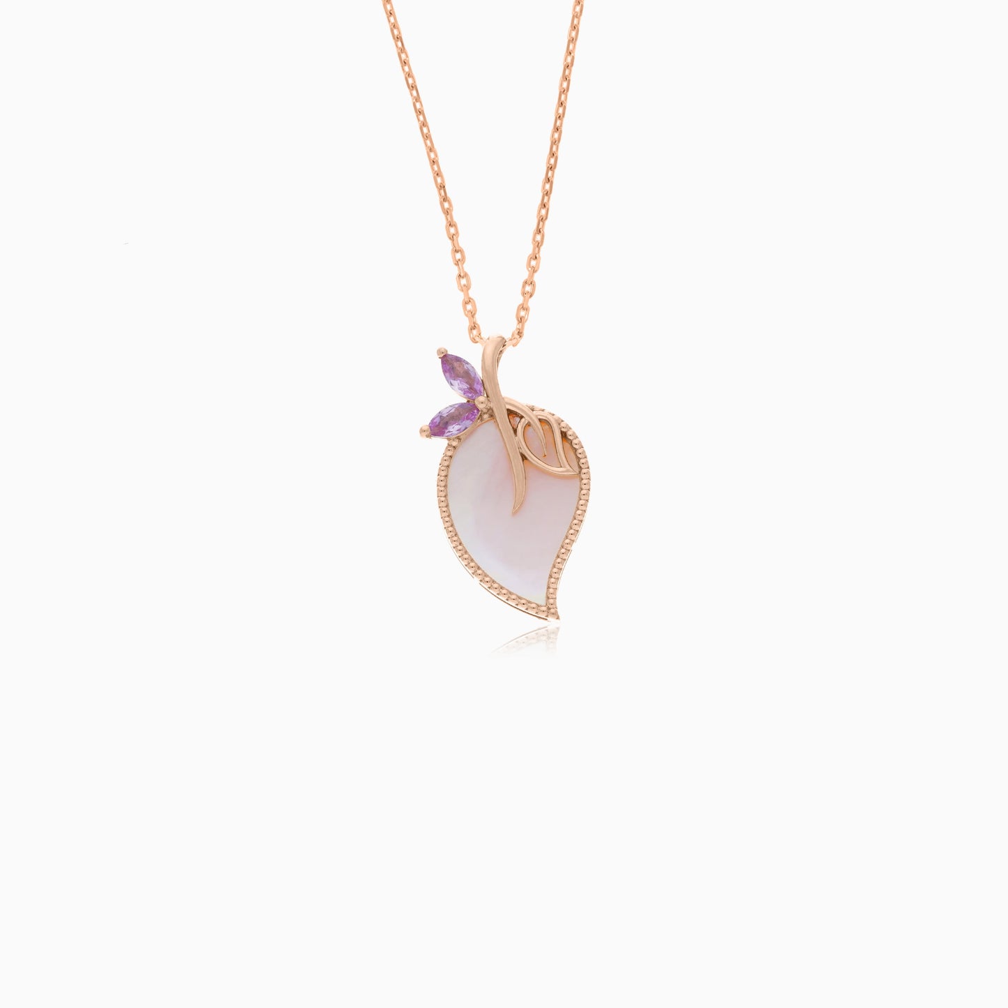 18K Rose Gold Necklace with Mother of Pearl and Pink Stones – Danah Collection