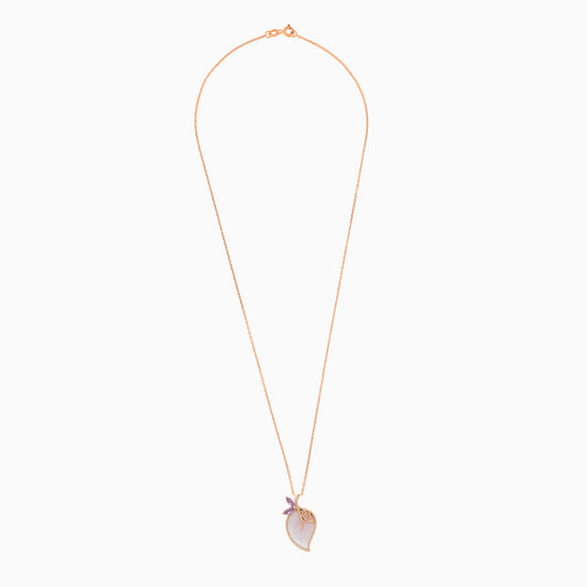 18K Rose Gold Necklace with Mother of Pearl and Pink Stones – Danah Collection