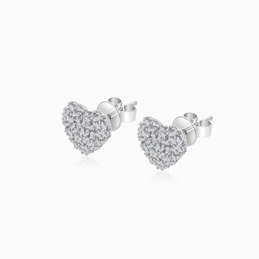 18K WHITE GOLD EARRINGS IN HEART SHAPE DECORATED WITH NATURAL DIAMOND BAGUETTE