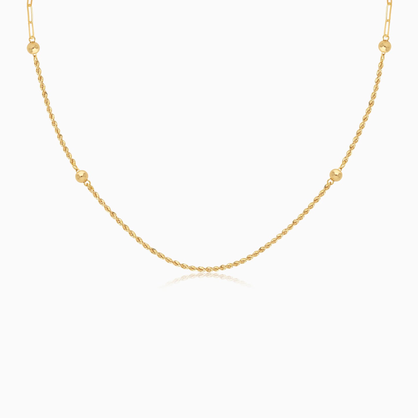18k Yellow Gold Rope & Paper Clip Chain Necklace