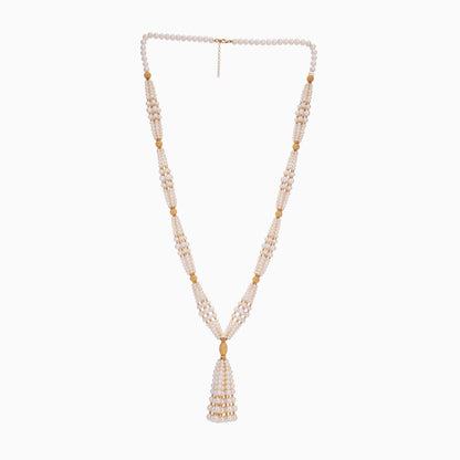 18K YELLOW GOLD LONG NECKLACE OVAL AND ROUND SHAPES DECORATED WITH MULTIPLE SIZES OF PEARLS