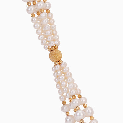 18K YELLOW GOLD LONG NECKLACE OVAL AND ROUND SHAPES DECORATED WITH MULTIPLE SIZES OF PEARLS