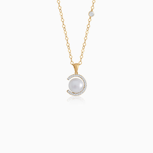 18k yellow gold necklace decorated with single pearl and zircon stones | Danah