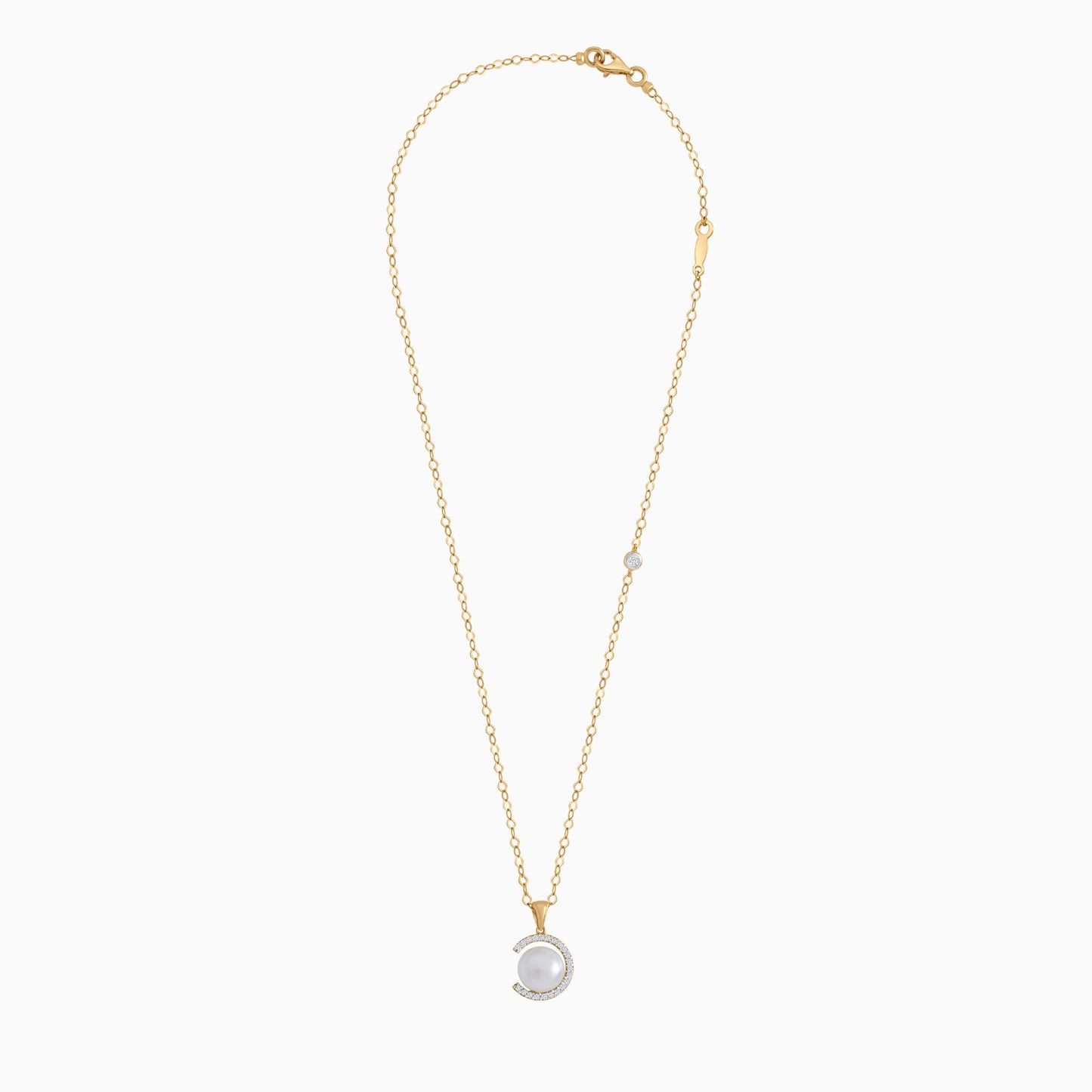 18k yellow gold necklace decorated with single pearl and zircon stones | Danah