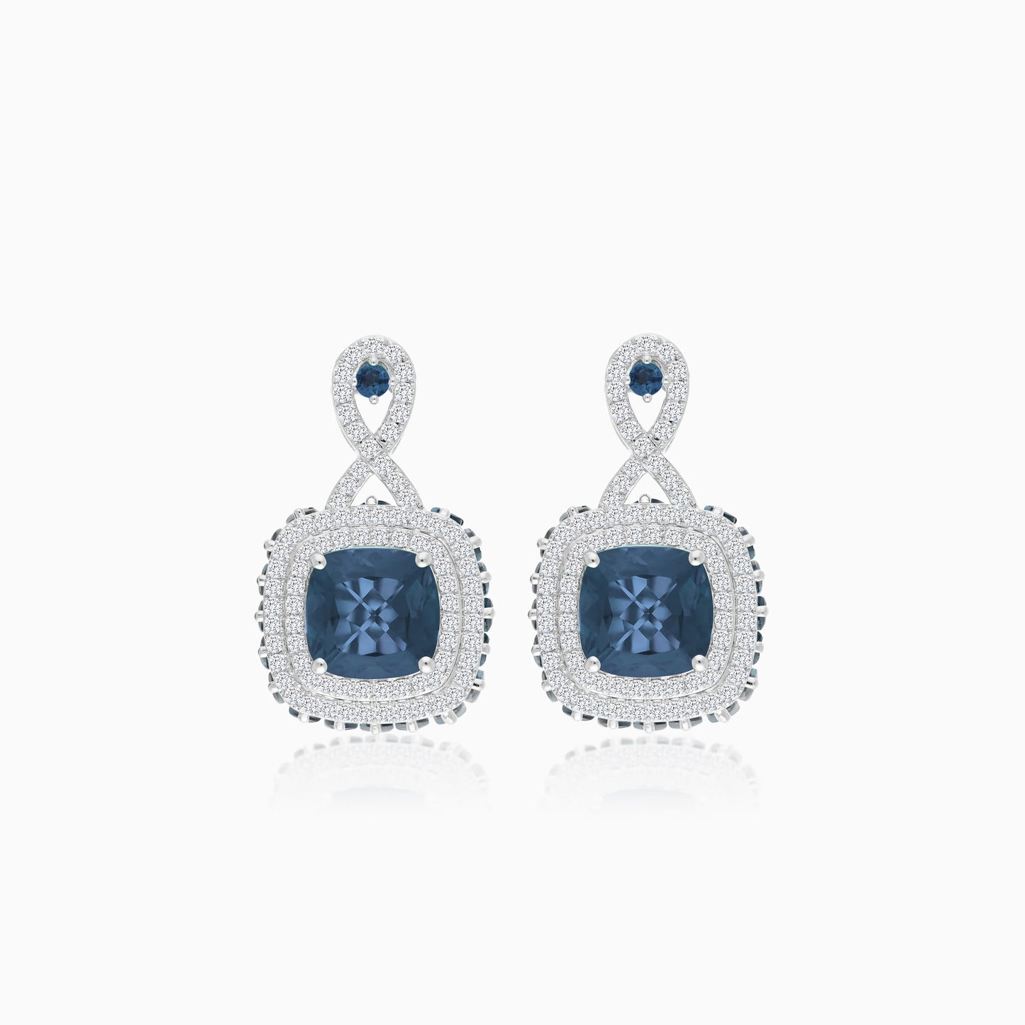 18K White  Gold Earring  featuring a stunning Natural Diamond and London Blue Topaz stones