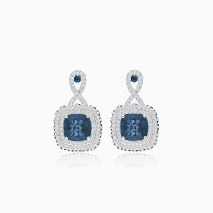 18K White  Gold Earring  featuring a stunning Natural Diamond and London Blue Topaz stones