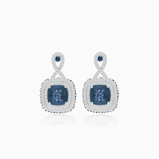 18K White  Gold Earring  featuring a stunning Natural Diamond and London Blue Topaz stones