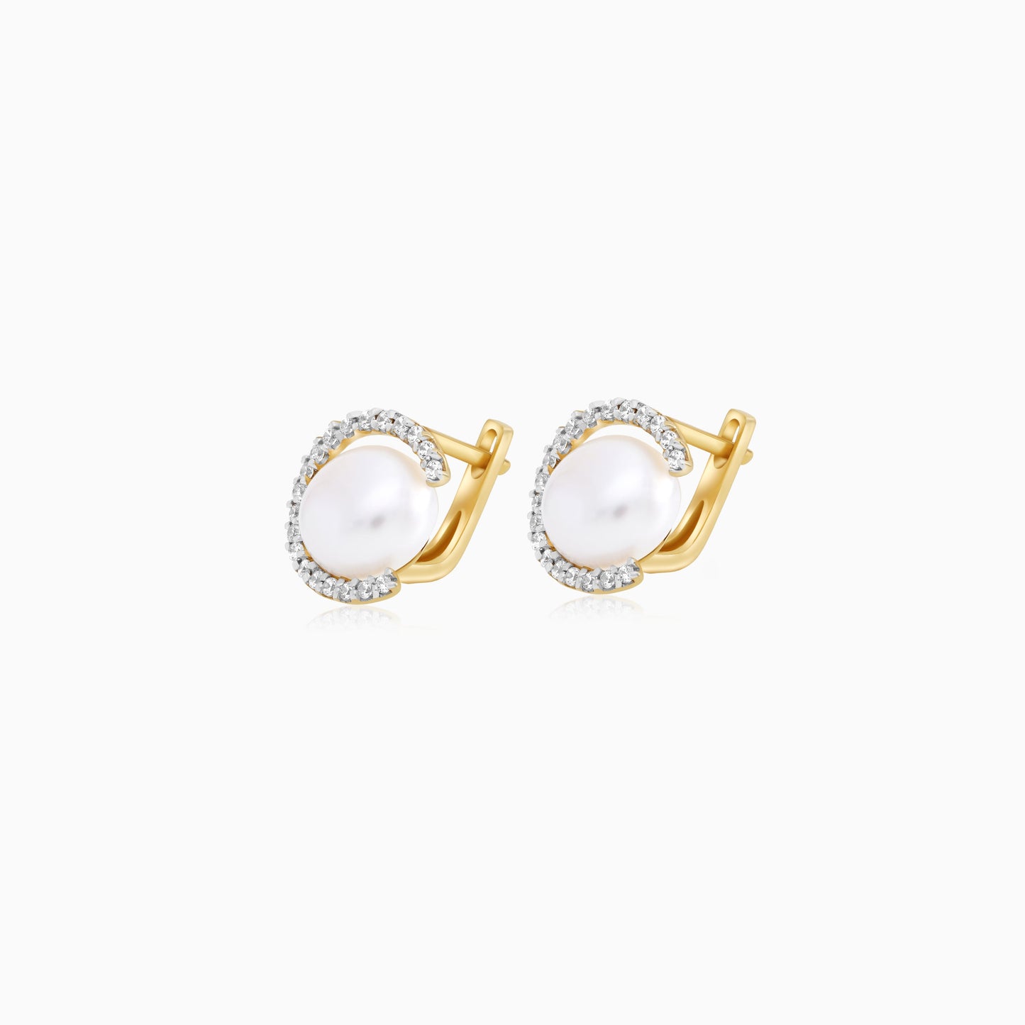 Pearl and Zircon Earrings with Elegance 18k yellow Gold-Trimmed Design
