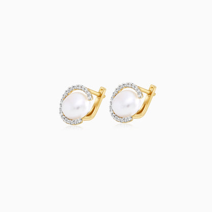 Pearl and Zircon Earrings with Elegance 18k yellow Gold-Trimmed Design