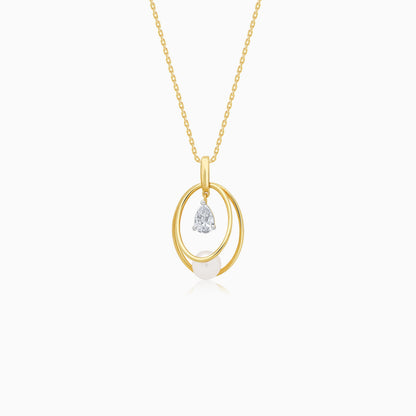 18k Yellow Gold Necklace with Drop-Shaped Zircon & Single Pearl Pendant | Danah Collection