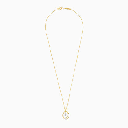 18k Yellow Gold Necklace with Drop-Shaped Zircon & Single Pearl Pendant | Danah Collection
