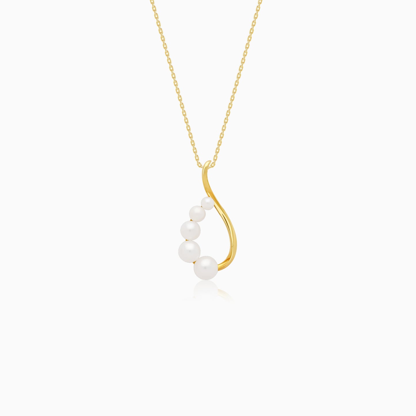 An elegant 18-karat yellow gold necklace adorned with flowing lines of assorted size white pearls