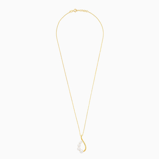 An elegant 18-karat yellow gold necklace adorned with flowing lines of assorted size white pearls