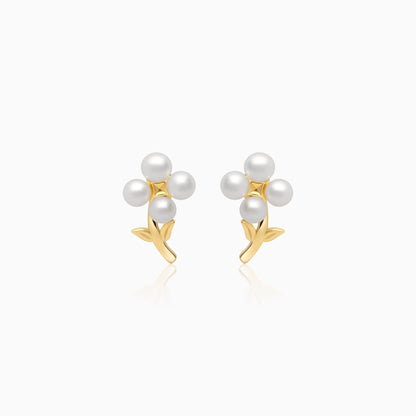 18k yellow gold flower shape earrings with pearls From Danah Collection