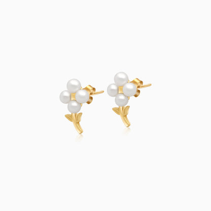 18k yellow gold flower shape earrings with pearls From Danah Collection