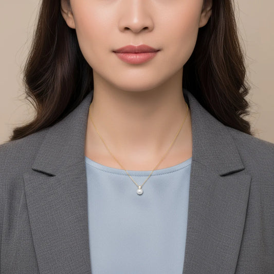 18k Yellow Gold Single Pearl Necklace with Bezel-Set Diamond Accent | Danah Diamond Collection