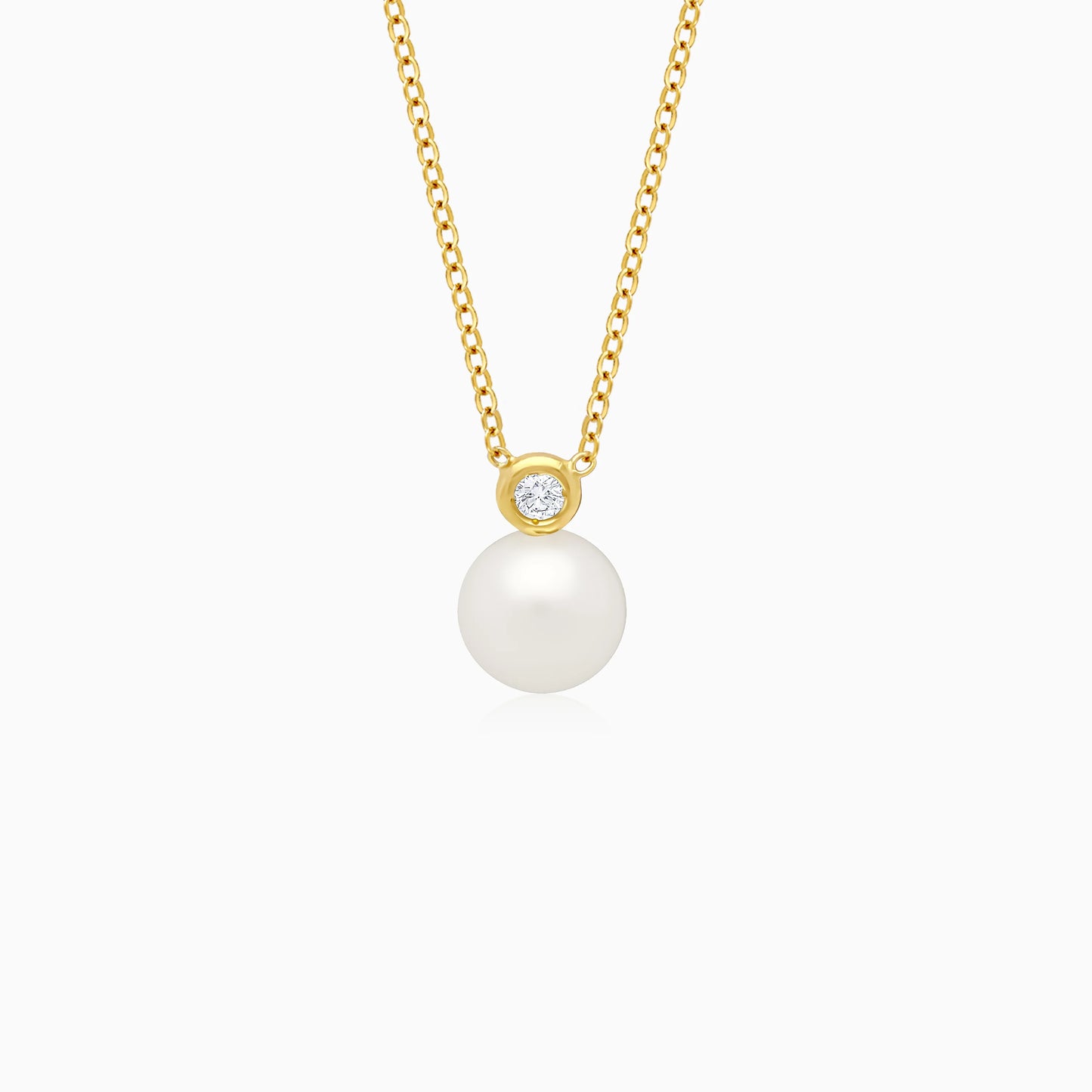 18k Yellow Gold Single Pearl Necklace with Bezel-Set Diamond Accent | Danah Diamond Collection