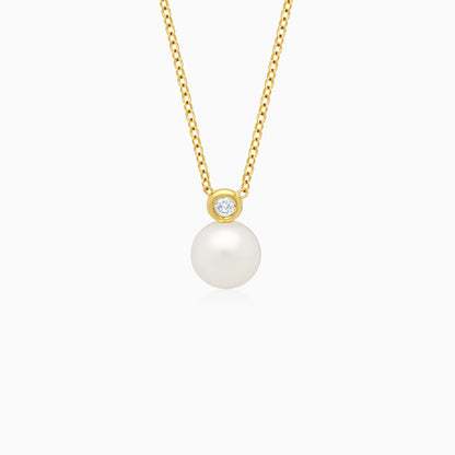 18k Yellow Gold Single Pearl Necklace with Bezel-Set Diamond Accent | Danah Diamond Collection