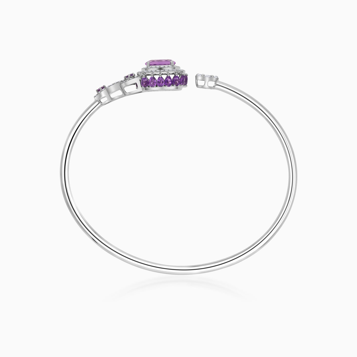 سوار من الذهب الأبيض عيار 18 قيراطًا مرصع بماسة طبيعية مذهلة وحجر جمشت