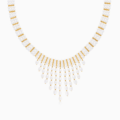 18K Yellow Gold Pearl Necklace with Round Pendant | Danah