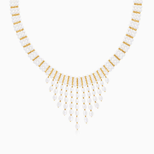 18K Yellow Gold Pearl Necklace with Round Pendant | Danah