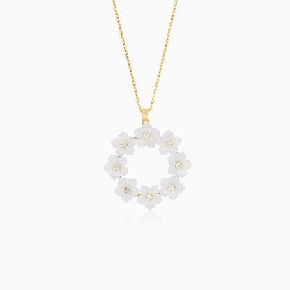 18K YELLOW GOLD NECKLACE WITH (MOP) FLOWER SHAPES AND ZIRCON STONES