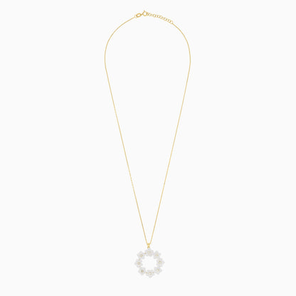 18K YELLOW GOLD NECKLACE WITH (MOP) FLOWER SHAPES AND ZIRCON STONES