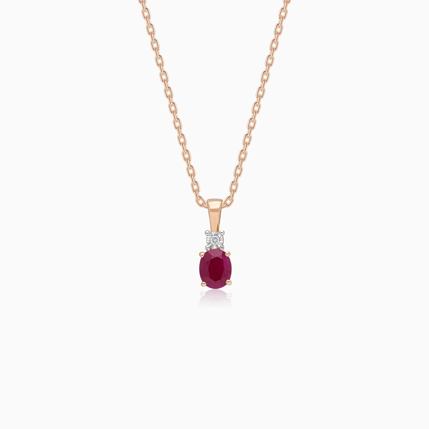 18k Rose gold Necklace decorated with natural diamonds and ruby stones | colour classic