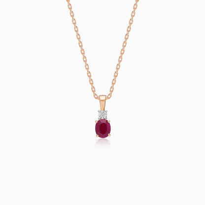18k Rose gold Necklace decorated with natural diamonds and ruby stones | colour classic