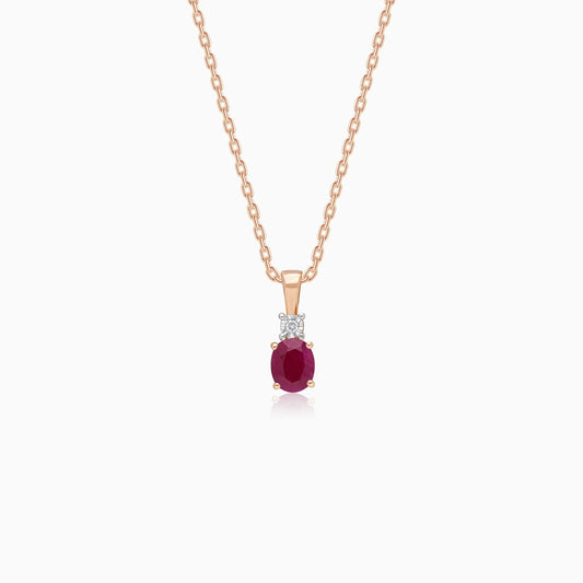 18k Rose gold Necklace decorated with natural diamonds and ruby stones | colour classic
