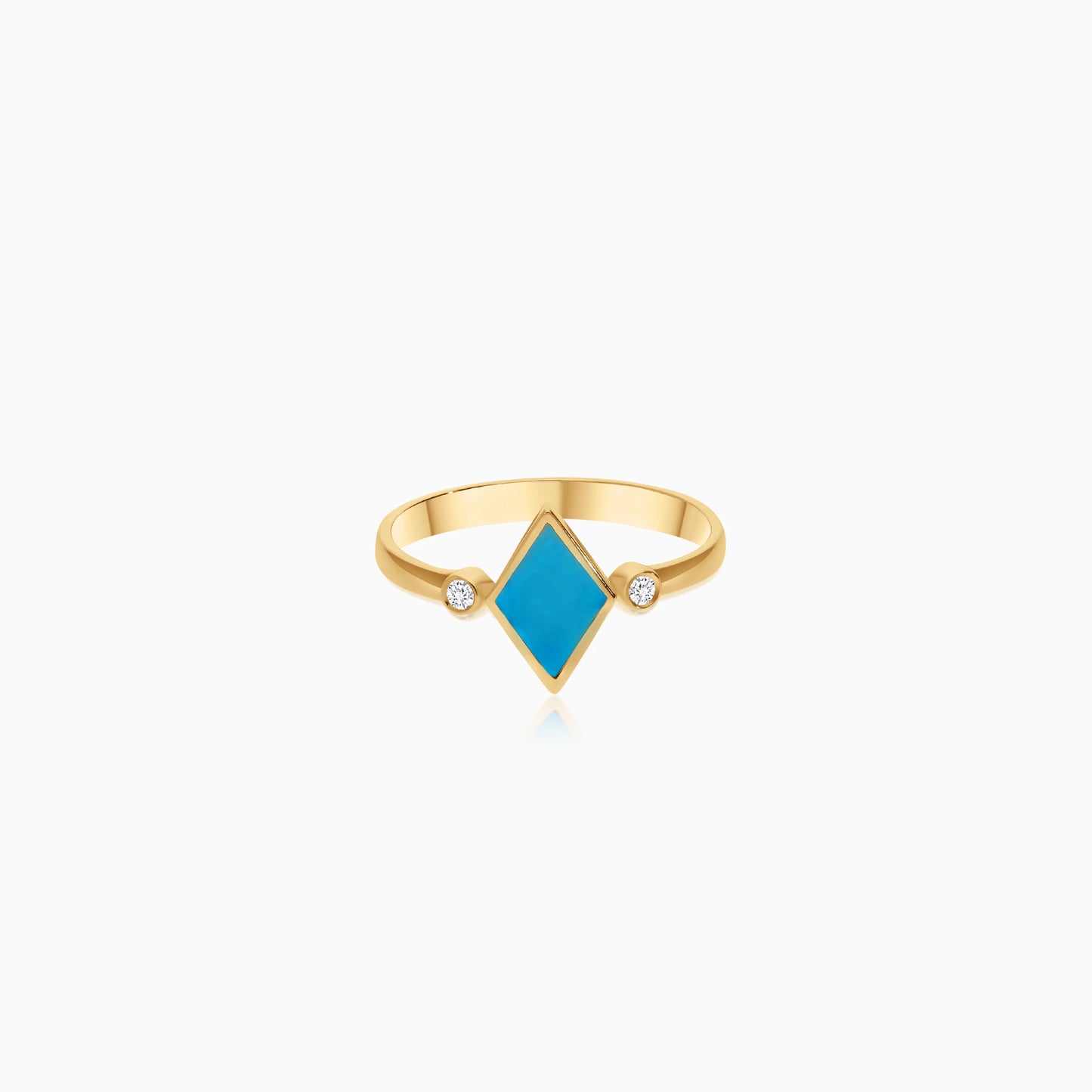 18k yellow gold ring decorated with turquoise enamel color and natural diamonds