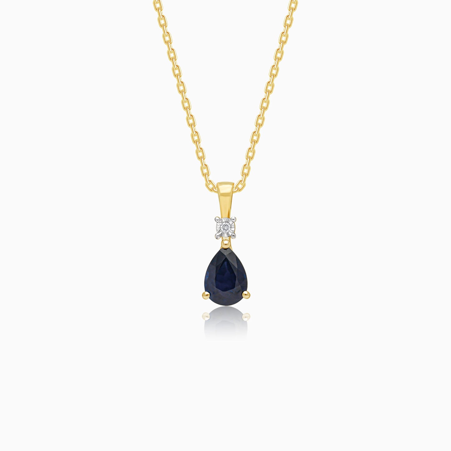Elegant Drop shape sapphire and natural diamond necklace in 18k Yellow gold | colour classic collection