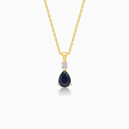 Elegant Drop shape sapphire and natural diamond necklace in 18k Yellow gold | colour classic collection