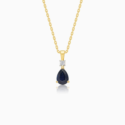 Elegant Drop shape sapphire and natural diamond necklace in 18k Yellow gold | colour classic collection